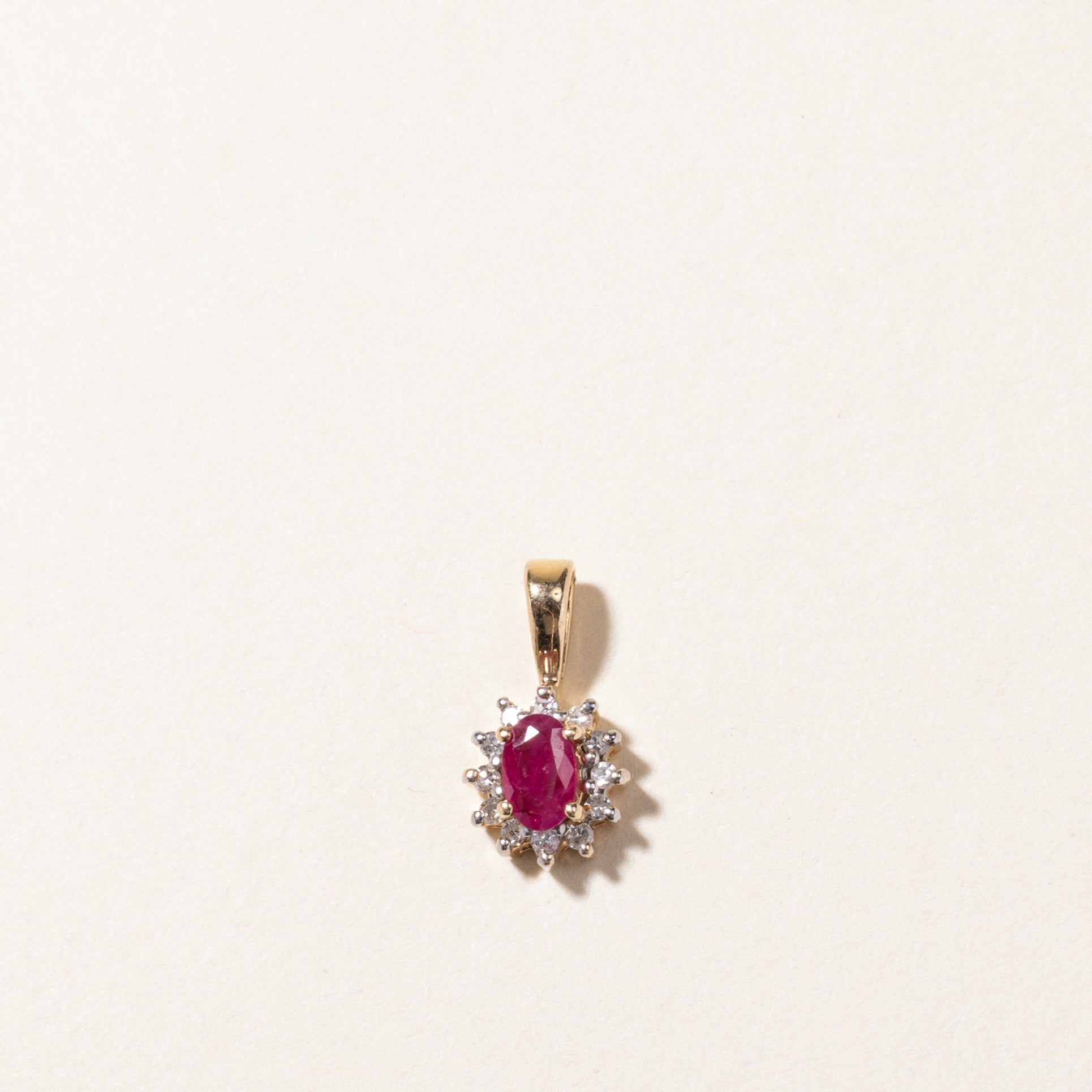 14K Oval Cut Ruby & Diamond Petal Pendant | 0.21ct, 0.06ctw