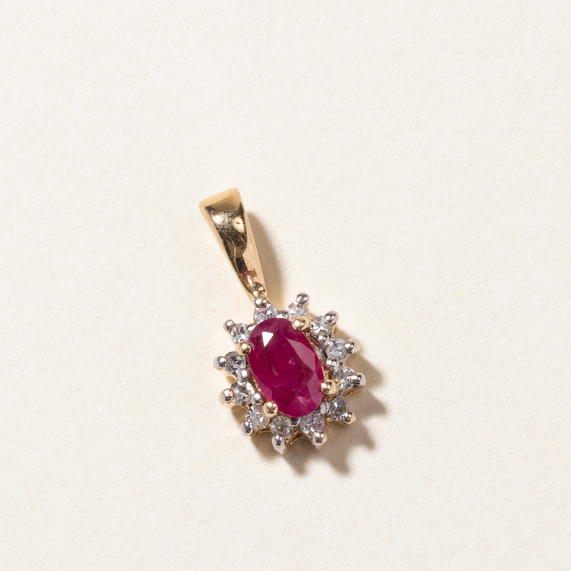 14K Oval Cut Ruby & Diamond Petal Pendant | 0.21ct, 0.06ctw