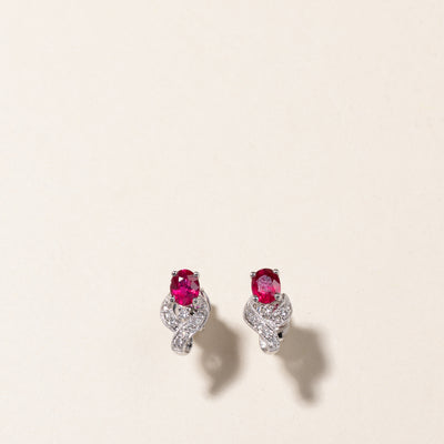 18K White Gold Ruby & Diamond Stud Earrings | 0.18ctw, 0.045ctw