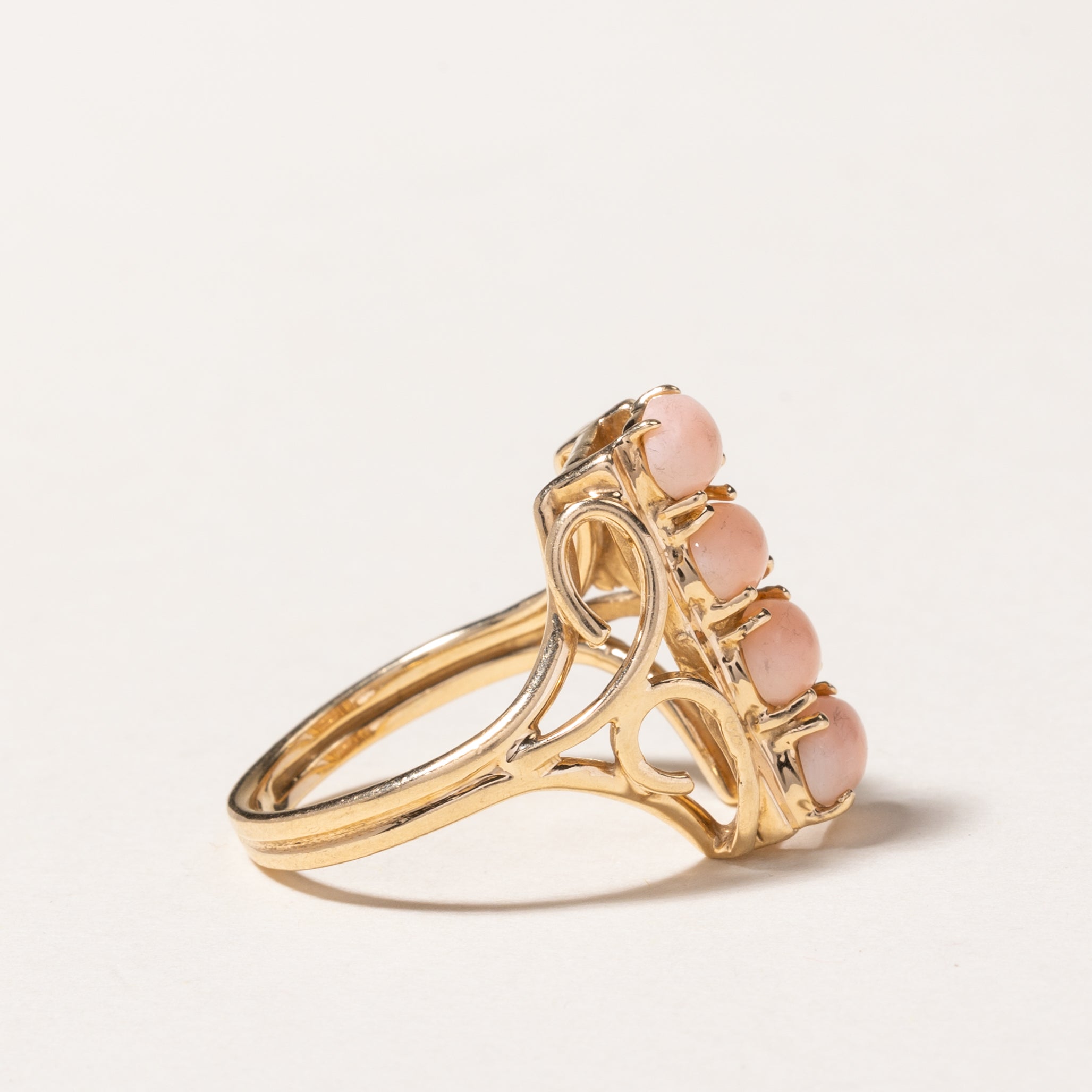 14K Four Stone Light Pink Coral Column Ring | 0.76ctw | SZ 6