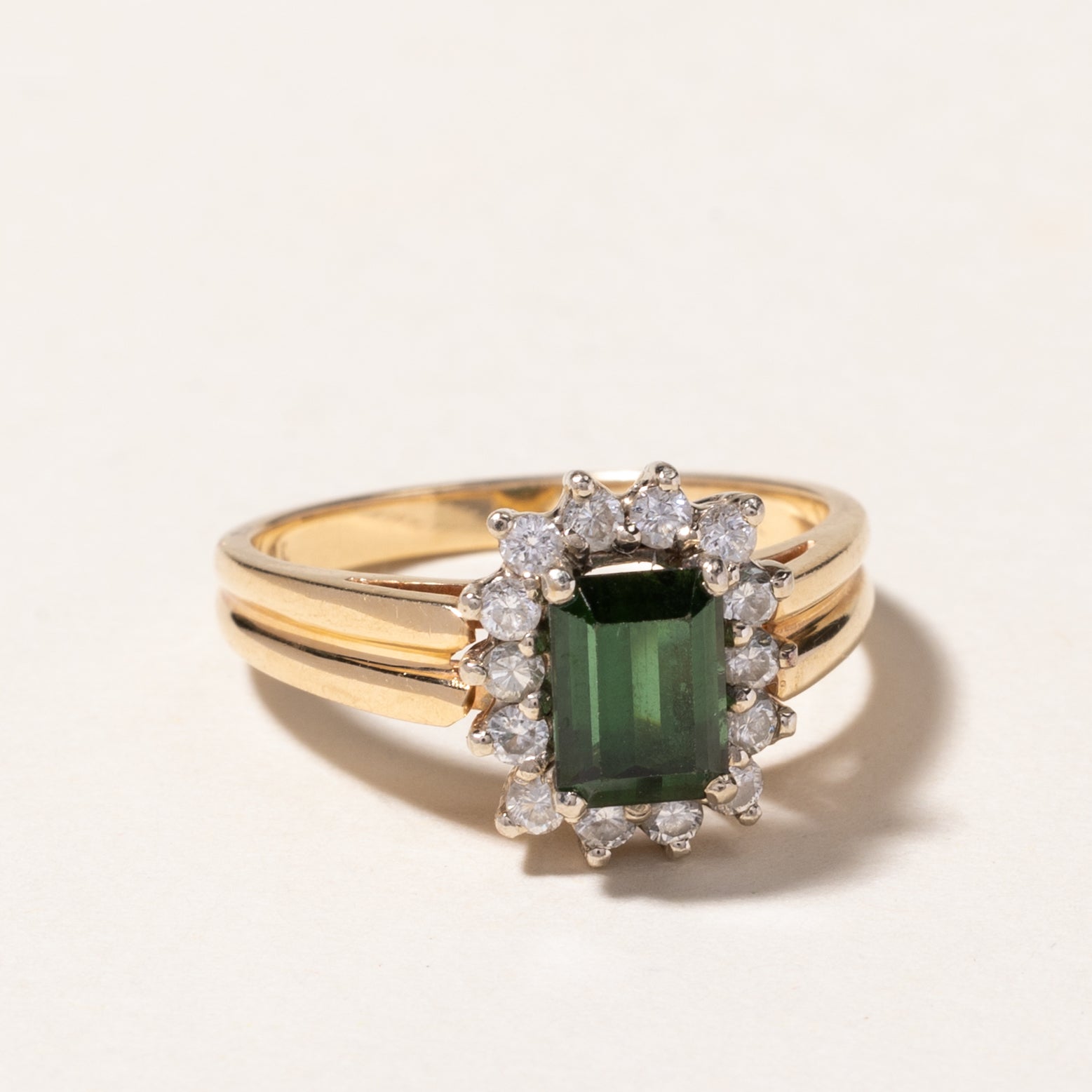 14K Green Tourmaline & Diamond Petal Ring | 1.00ct, 0.33ctw | SZ 6.25