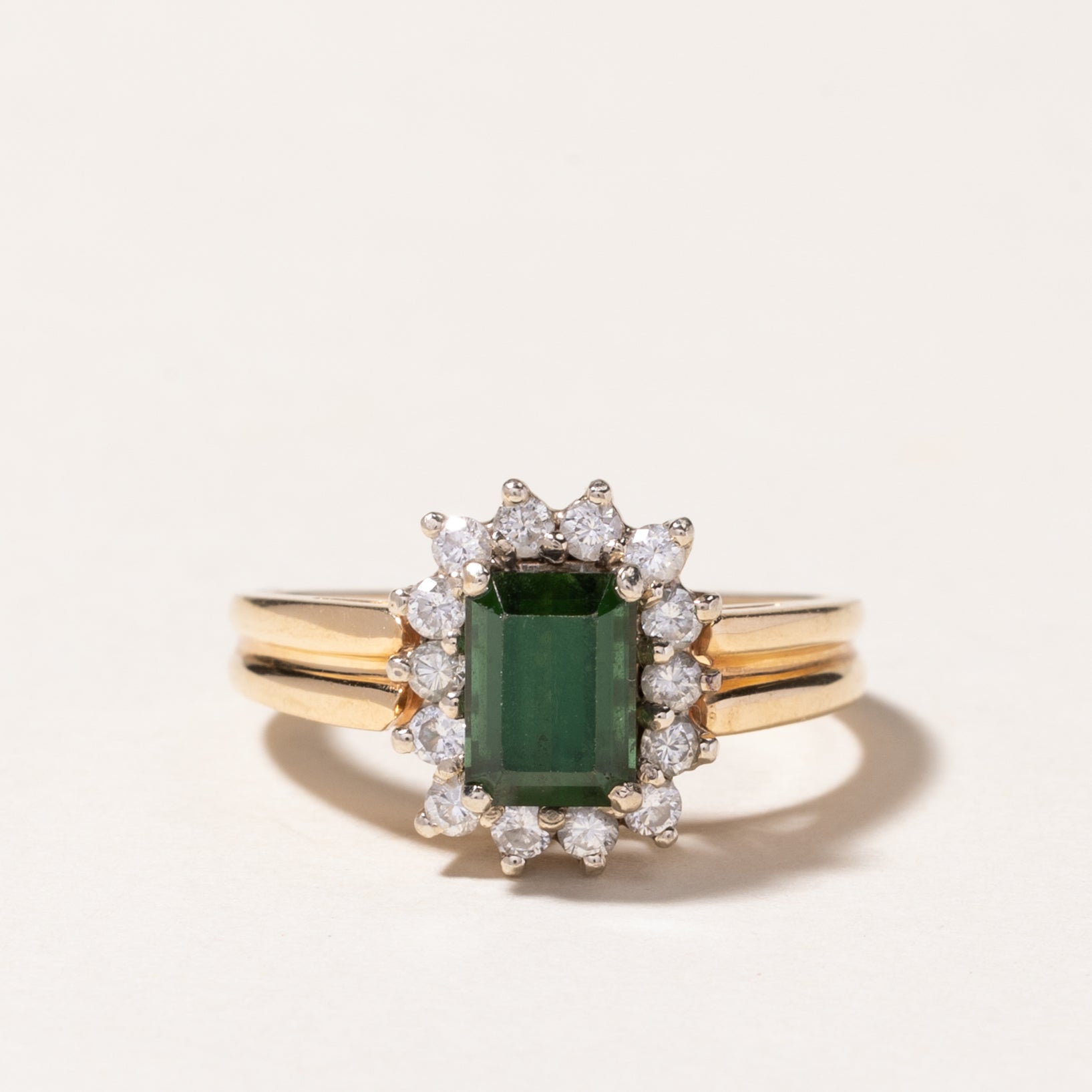 14K Green Tourmaline & Diamond Petal Ring | 1.00ct, 0.33ctw | SZ 6.25
