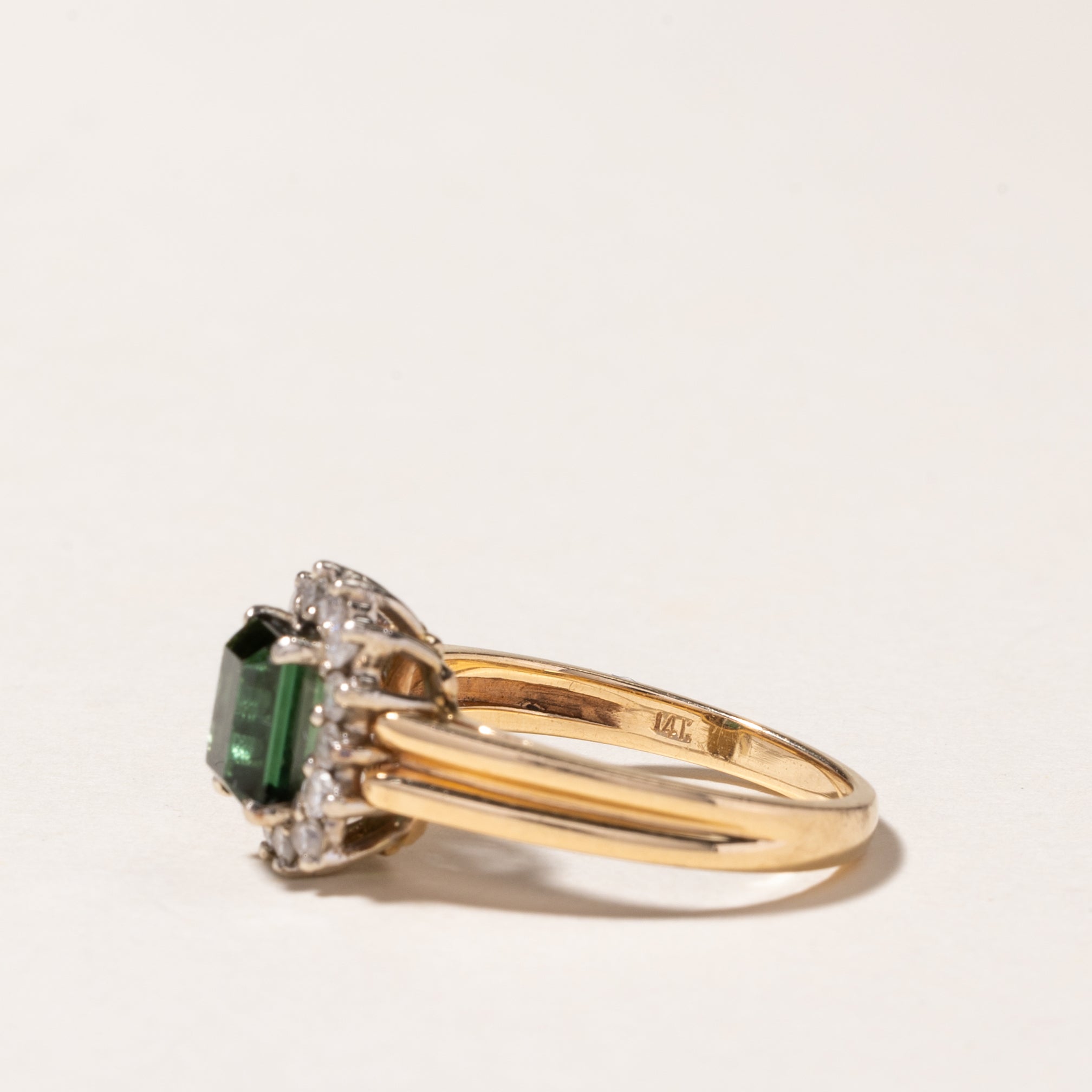 14K Green Tourmaline & Diamond Petal Ring | 1.00ct, 0.33ctw | SZ 6.25