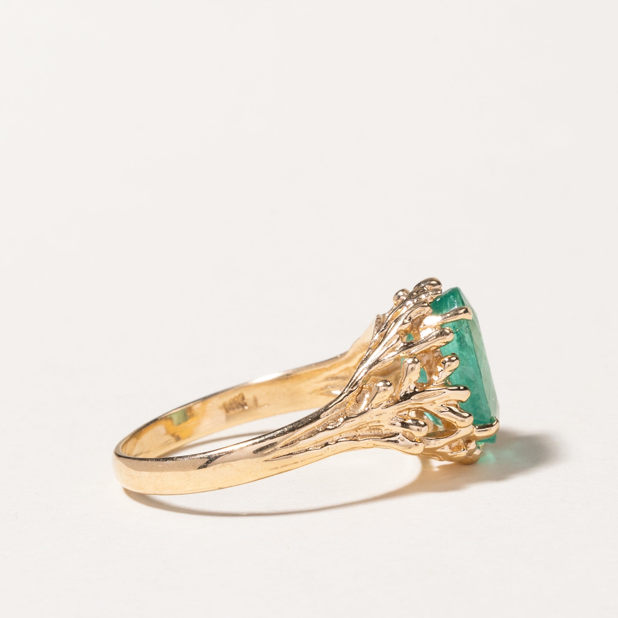 14k Oval Cut Emerald Textured Ring | 3.93ct | SZ 10.25