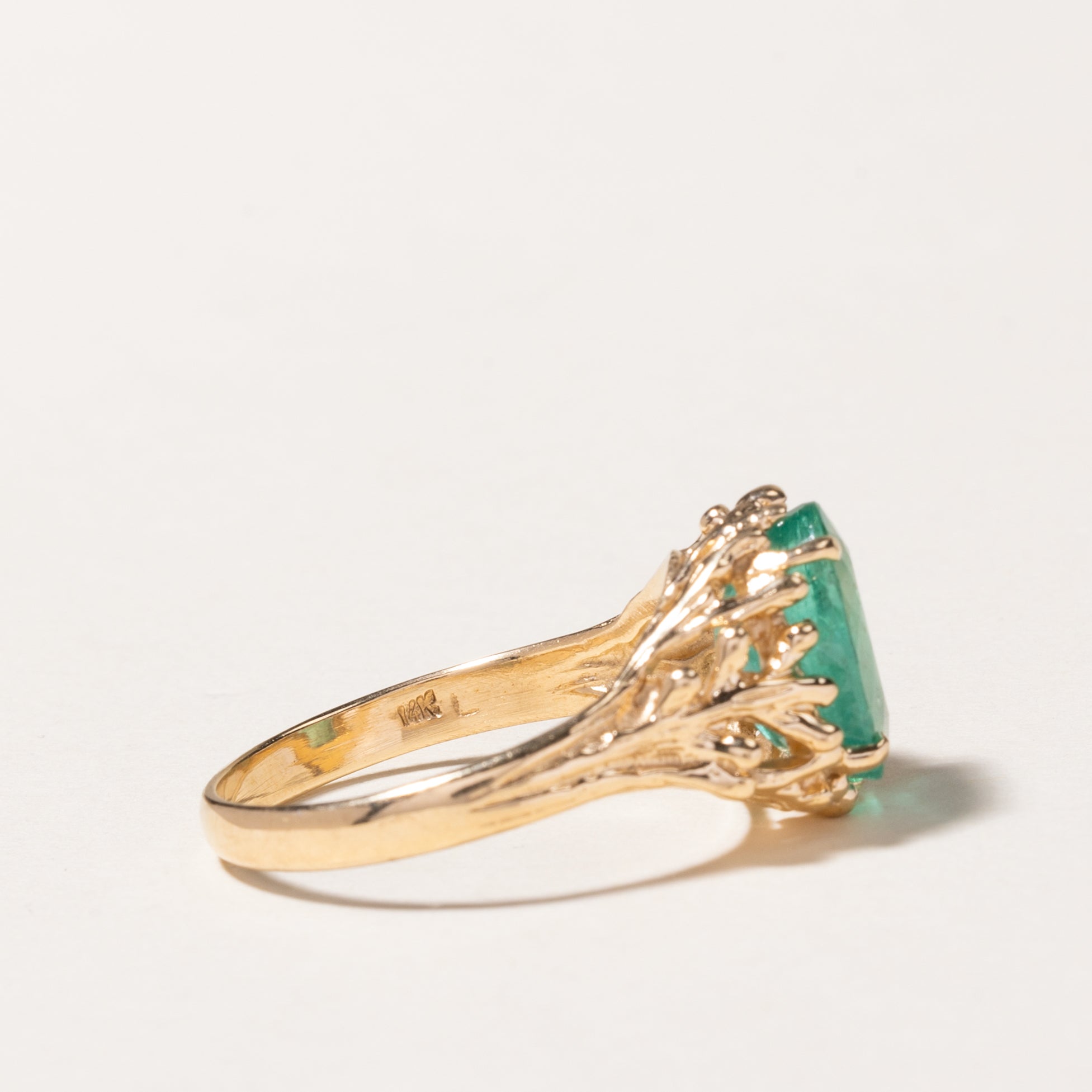 14k Oval Cut Emerald Textured Ring | 3.93ct | SZ 10.25