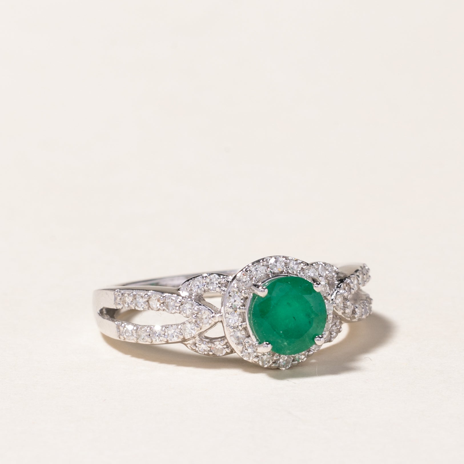 10k Emerald & Diamond Halo Ring | 0.59ct, 0.23ctw | SZ 6.5