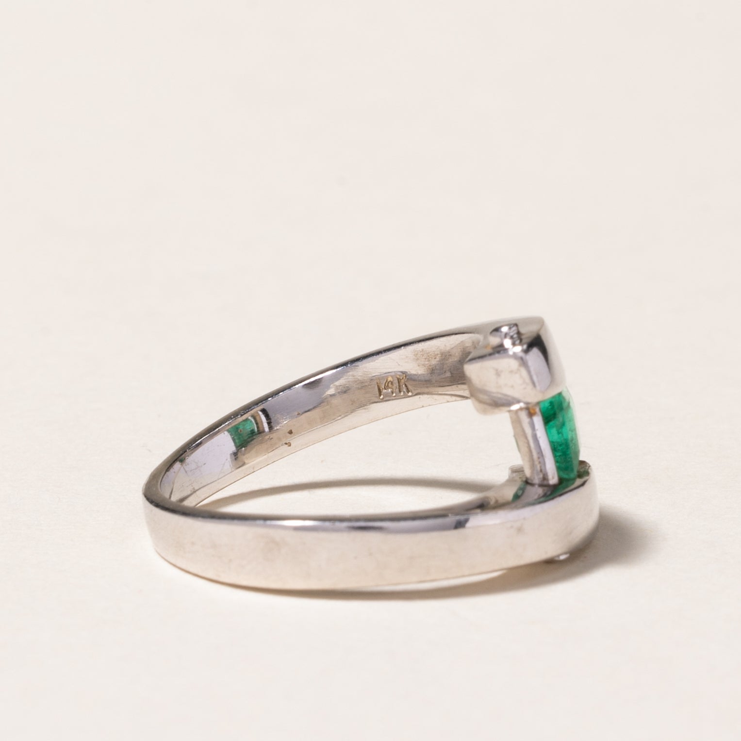 14k White Gold Emerald Bypass Ring | 0.24ct | SZ 3.5