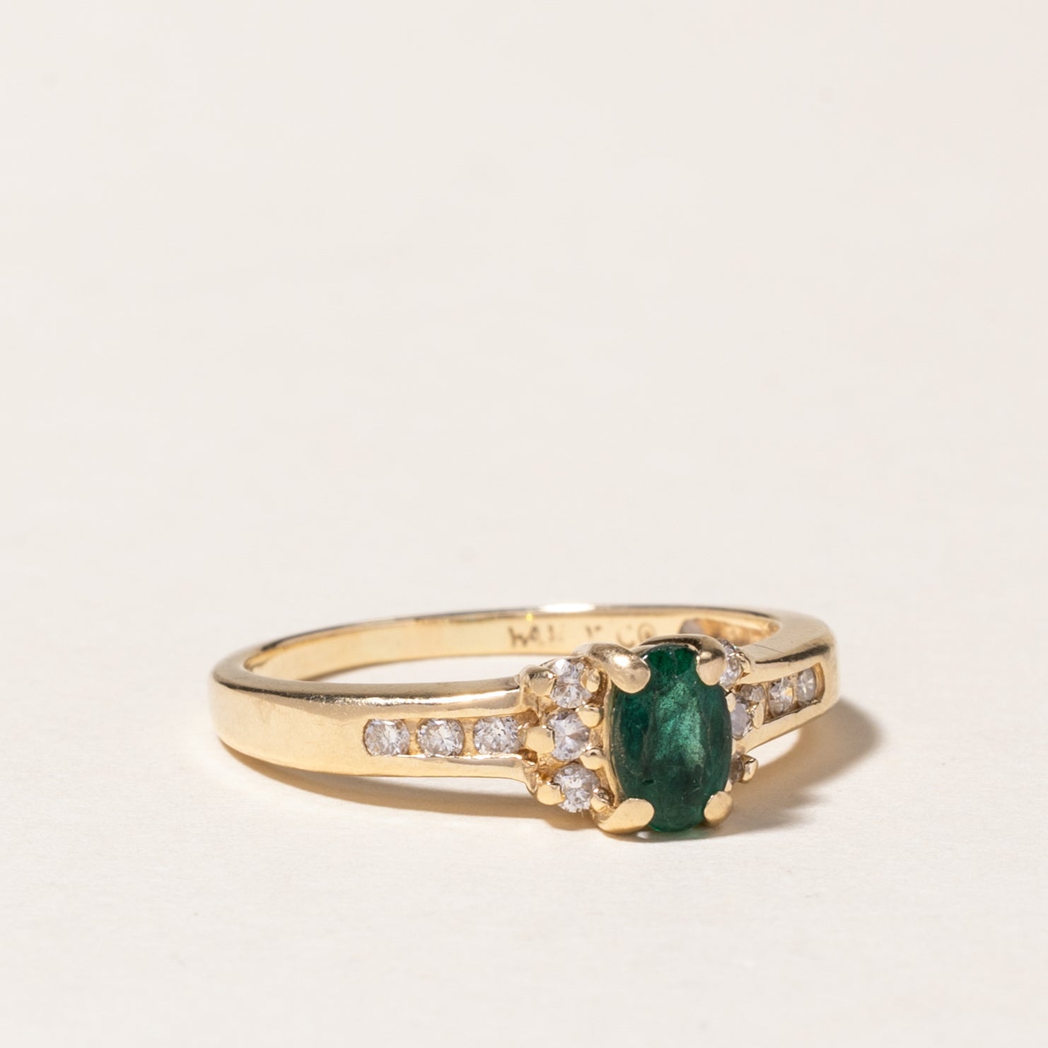 14k Oval Cut Emerald & Diamond Ring | 0.40ct, 0.18ctw | SZ 7.25