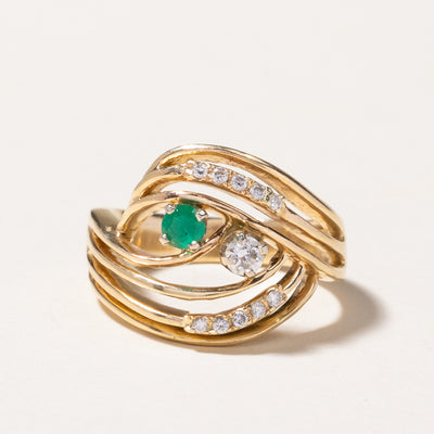 14k Yellow Gold Emerald & Diamond Openwork Ring | 0.12ct, 0.13ctw | SZ 6.5
