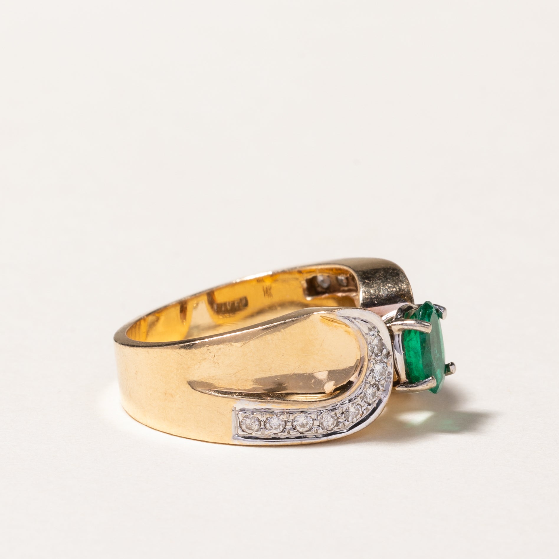 14k Oval Cut Emerald & Diamond Ring | 0.55ct, 0.24ctw | SZ 7