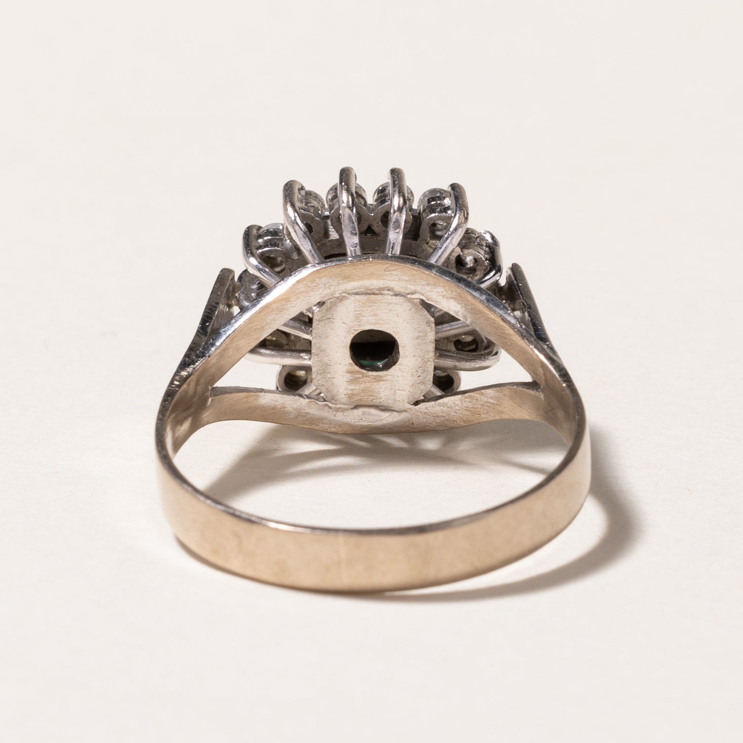 18k White Gold Emerald & Diamond Petal Ring | 0.35ct, 0.28ctw | SZ 8.25