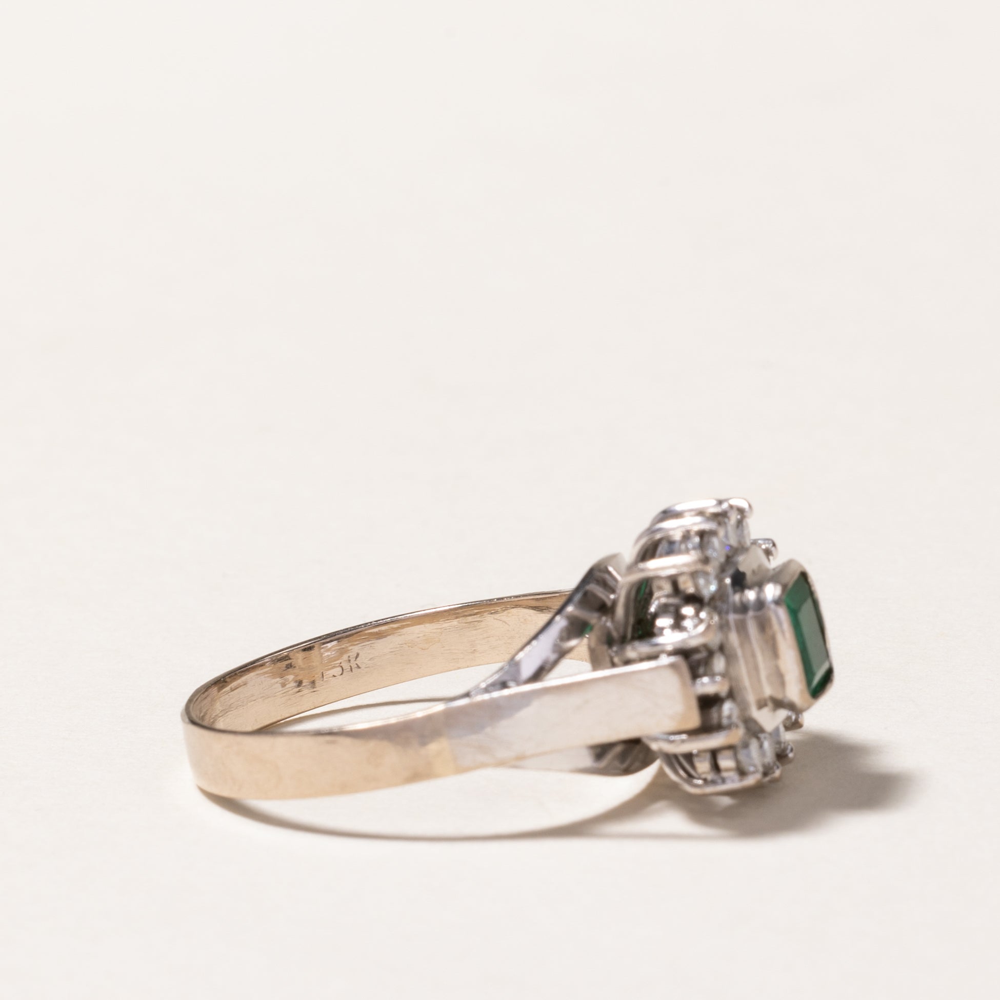 18k White Gold Emerald & Diamond Petal Ring | 0.35ct, 0.28