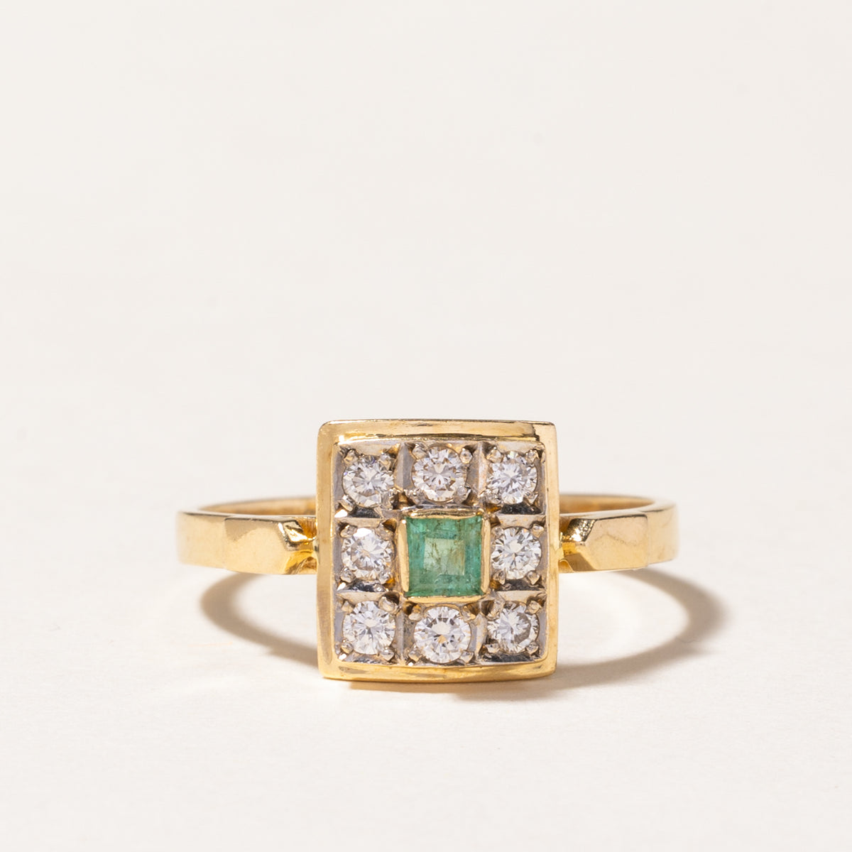 18K Yellow Gold Emerald & Diamond Grid Ring | 0.09ct, 0.16ctw | SZ 7