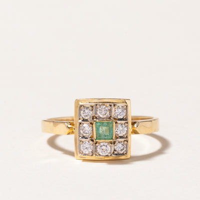 18K Yellow Gold Emerald & Diamond Grid Ring | 0.09ct, 0.16ctw | SZ 7