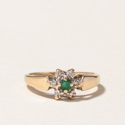 10K Emerald & Diamond Petal Ring | 0.065ct, 0.042ctw | SZ 4.75