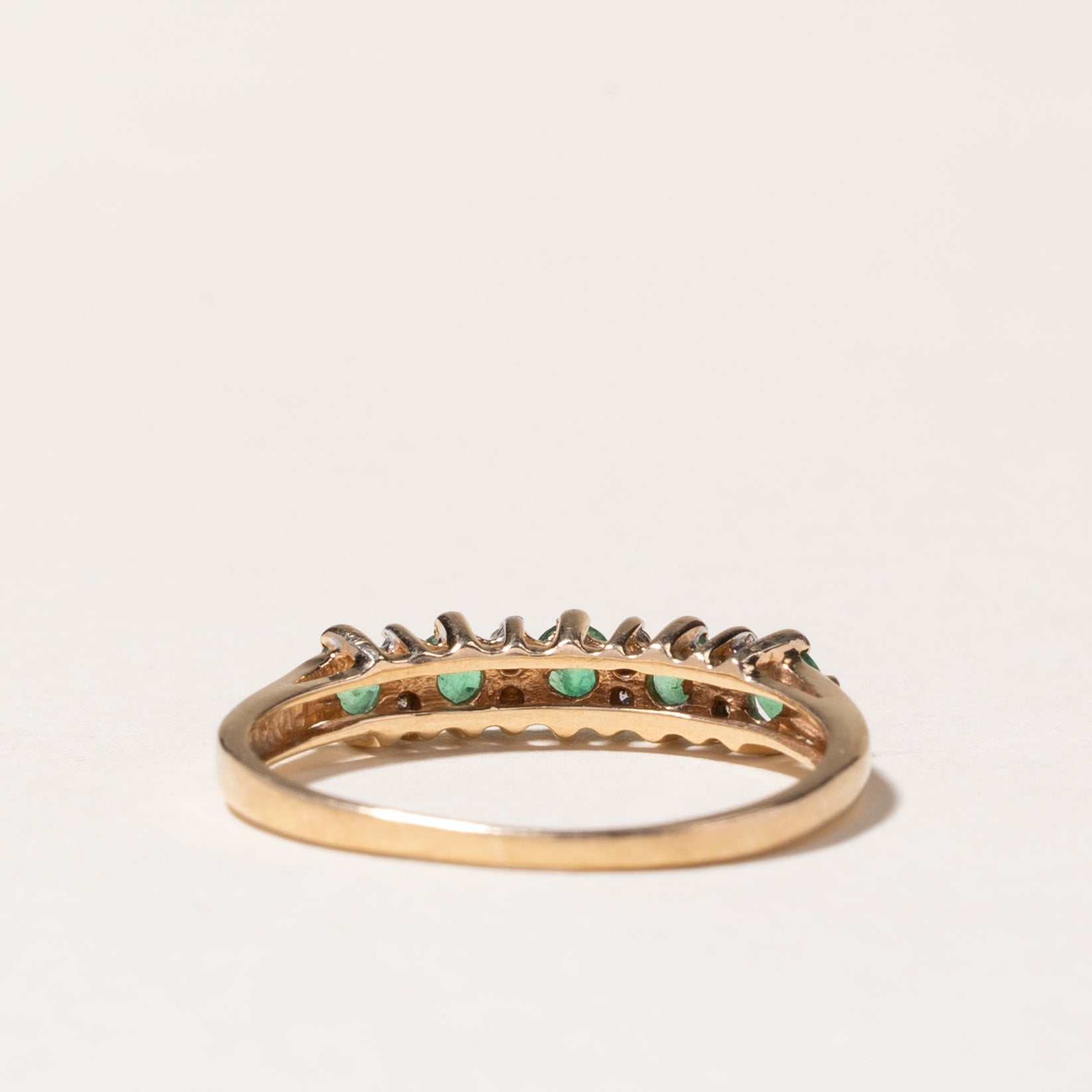 10k Five Stone Emerald & Diamond Ring | 0.175ctw, 0.042ctw | SZ 5.5