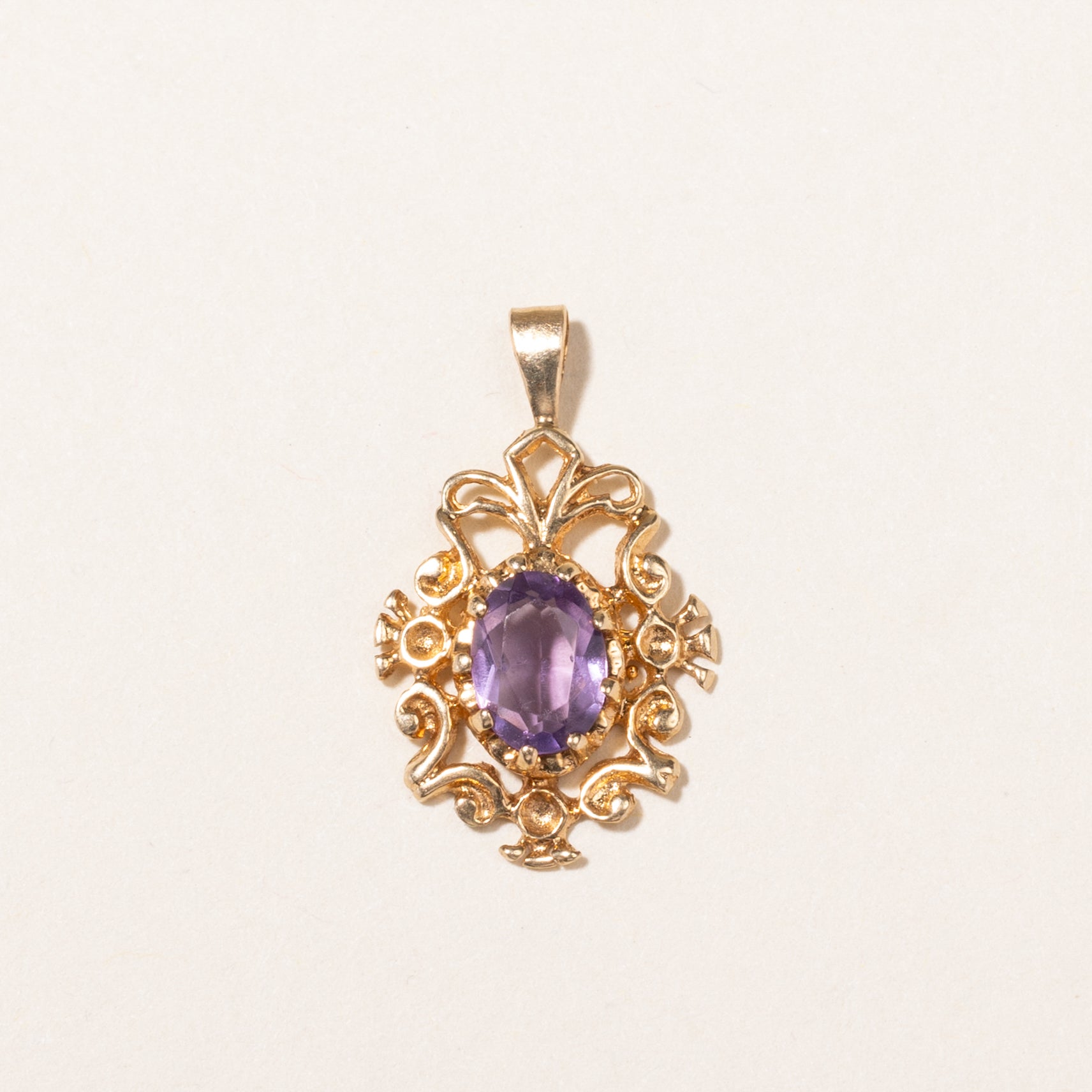 14K Yellow Gold Amethyst Ornate Pendant | 0.60ct