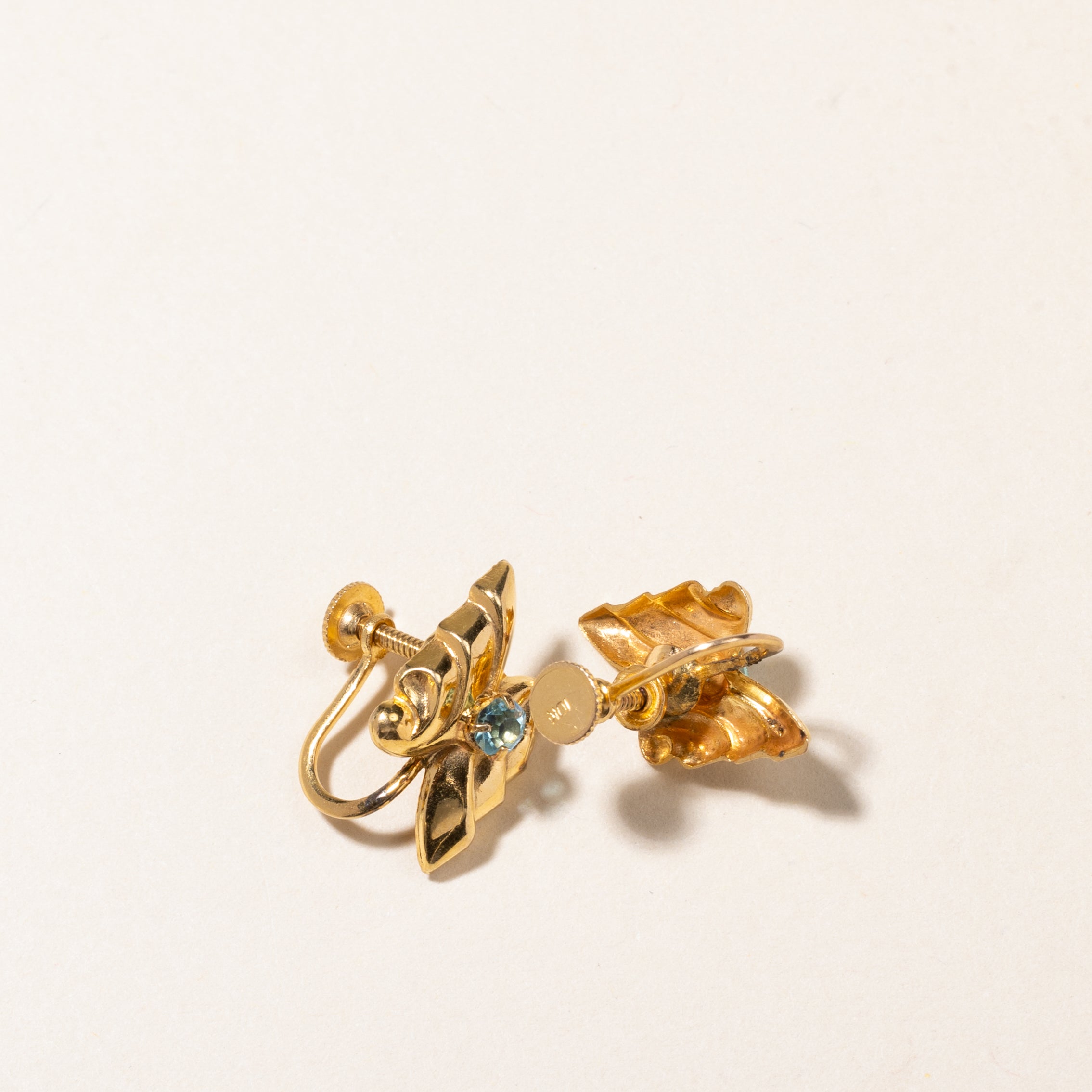 10K Light Blue Stone Abstract Screw Clip On Earrings