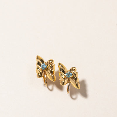 10K Light Blue Stone Abstract Screw Clip On Earrings