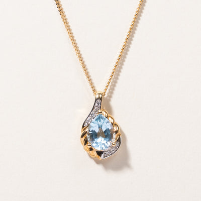 10K Yellow Gold Blue Topaz & Diamond Pendant Necklace | 3.21ct, 0.07ctw | 20