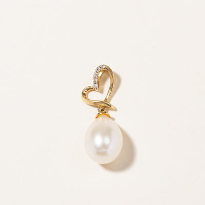 Pearl & Diamond Heart Pendant | 12.50mm by 8.90mm, 0.025ctw