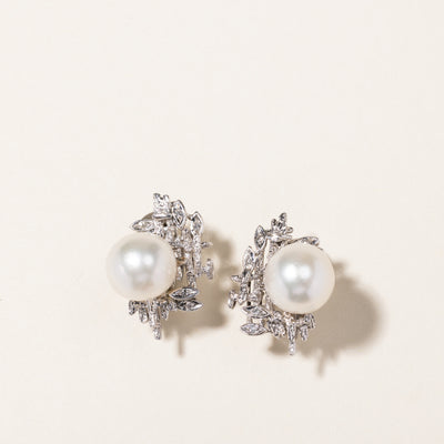Pearl & Diamond Stud Earrings | 11.00mm, 0.06ctw