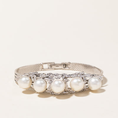 Five Pearl & Diamond Bracelet | 9.10mm to 9.40mm, 0.13ctw | 6.75