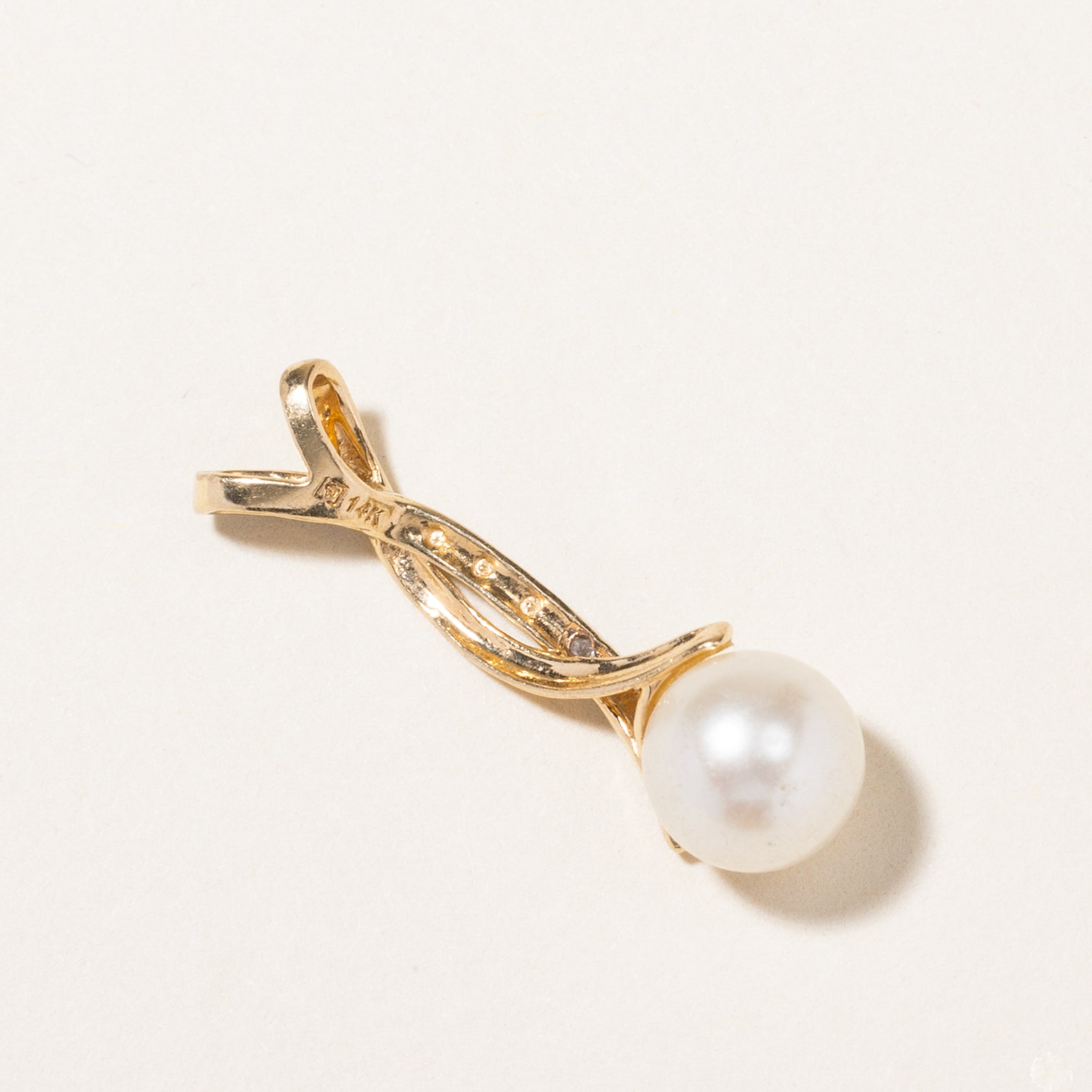 Pearl & Diamond Drop Pendant | 7.40mm, 0.005ctw