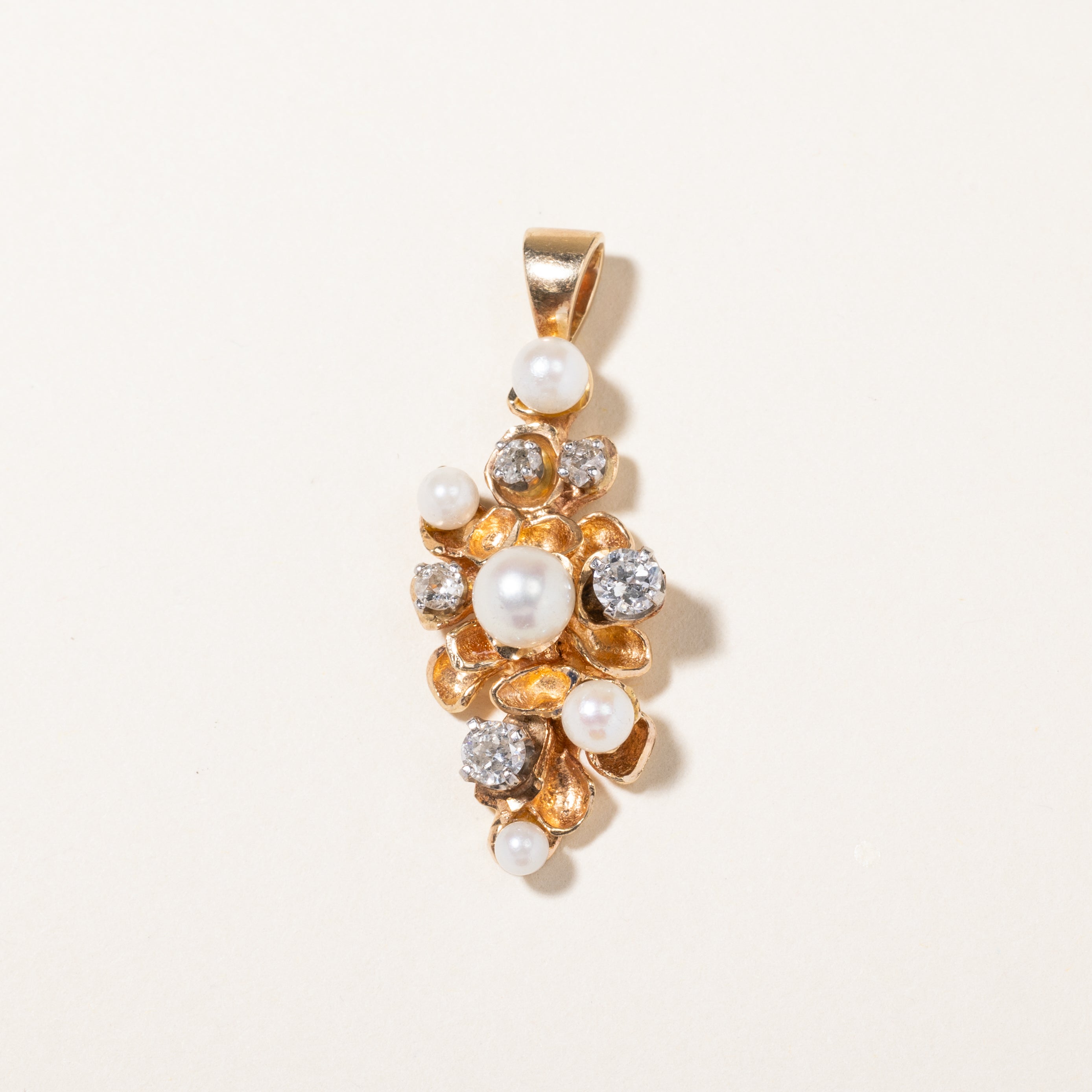 Vintage Pearl & Diamond Cluster Pendant | 2.80mm to 5.60mm, 0.50ctw