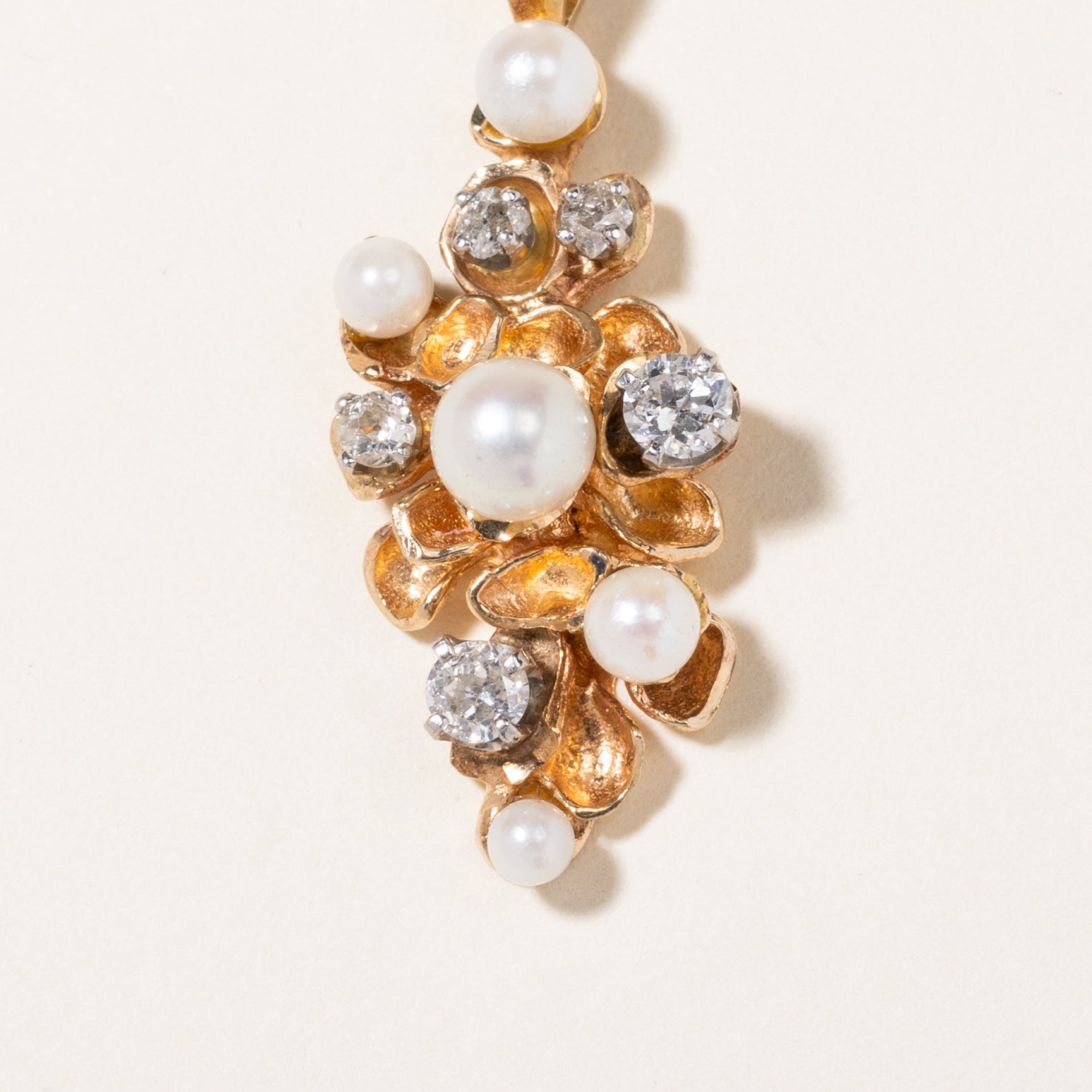 Vintage Pearl & Diamond Cluster Pendant | 2.80mm to 5.60mm, 0.50ctw