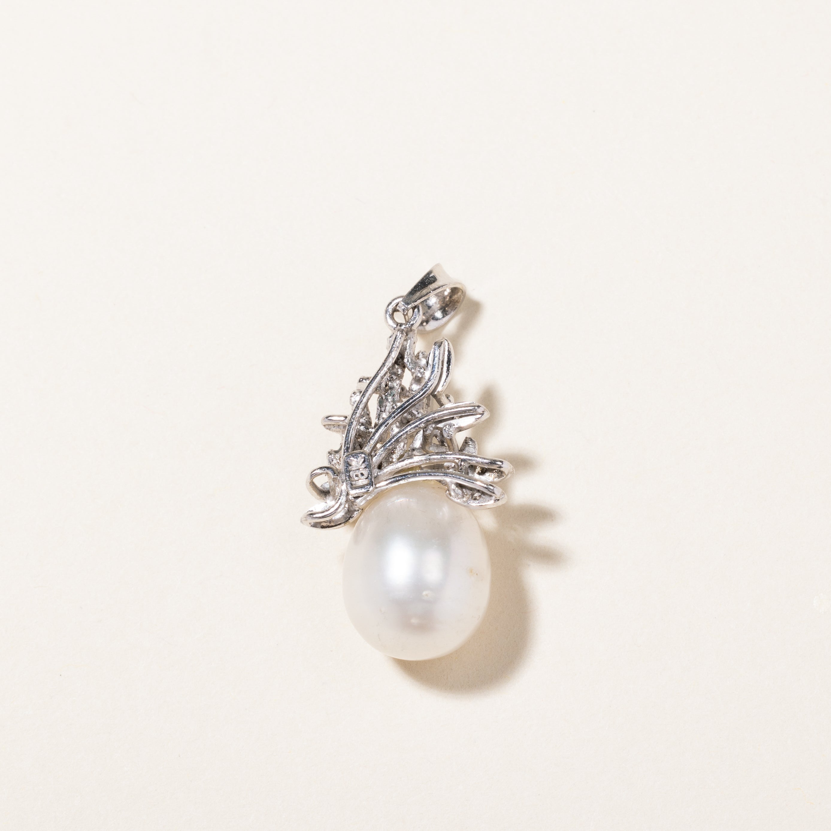 Pearl & Diamond Ornate Pendant | 13.2mm by 10.9mm, 0.06ctw