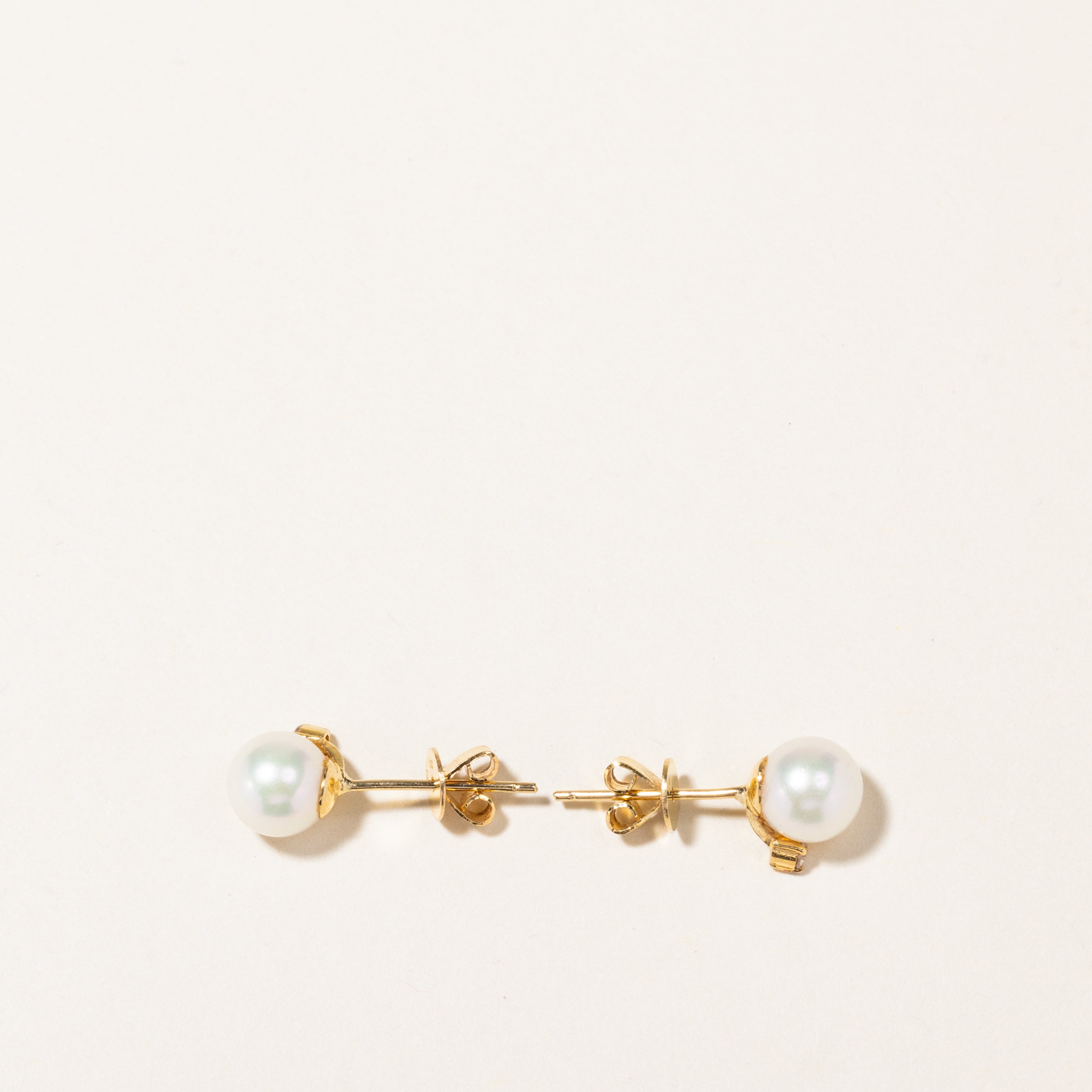 Pearl & Diamond Stud Earrings | 6.70mm, 0.05ctw