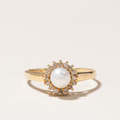Pearl & Diamond Petal Ring | 5.30mm, 0.08ctw | SZ 7.75
