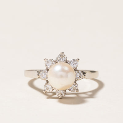 'Birks' Pearl & Diamond Petal Halo Ring | 6.60mm, 0.24ctw | SZ 6