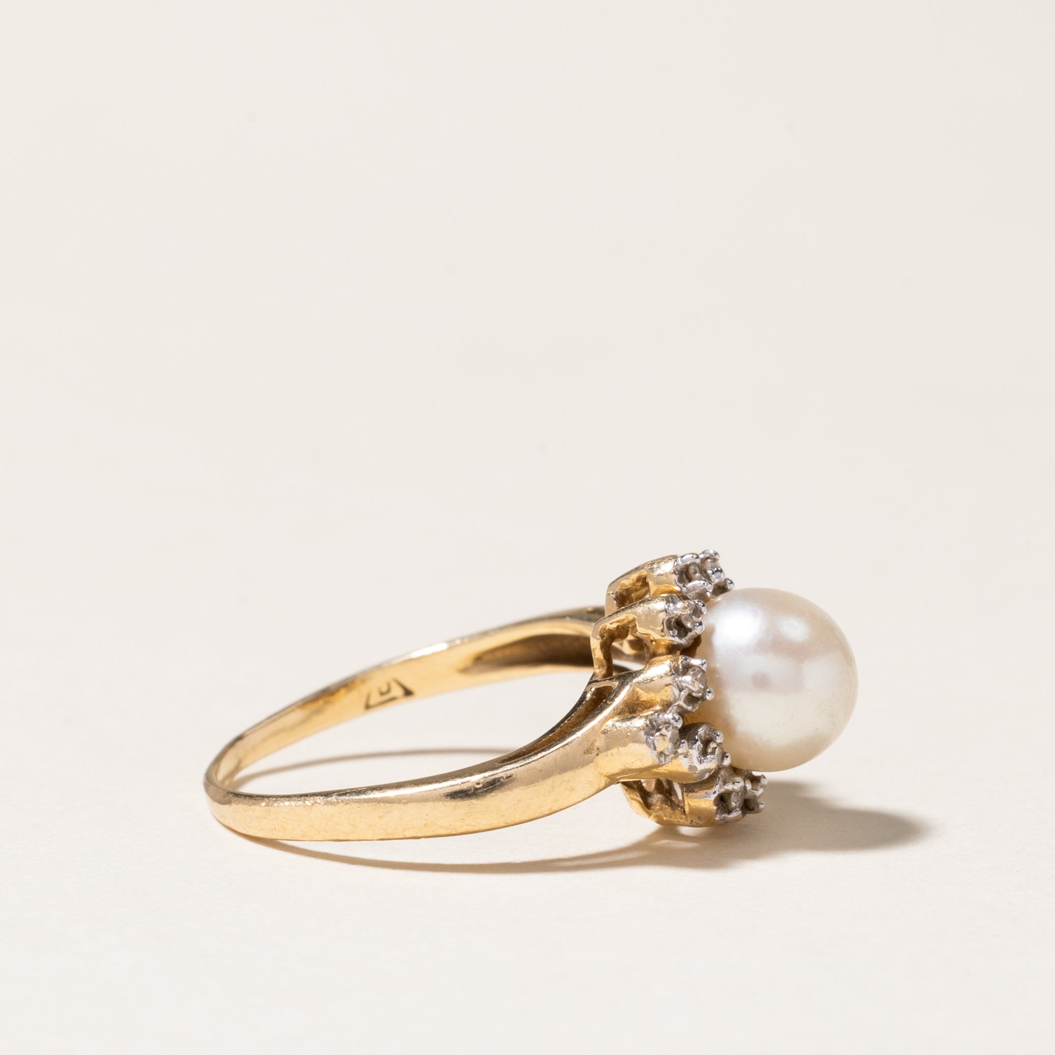 Pearl & Diamond Petal Ring | 6.70mm, 0.06ctw | SZ 4.75