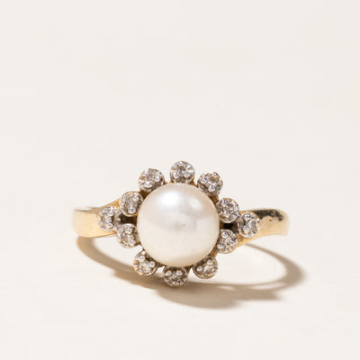 Pearl & Diamond Petal Ring | 6.70mm, 0.06ctw | SZ 4.75