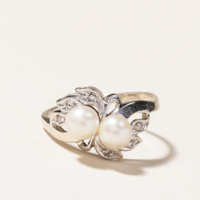 Pearl & Diamond Leaf Design Ring | 5.30mm, 0.03ctw | SZ 7