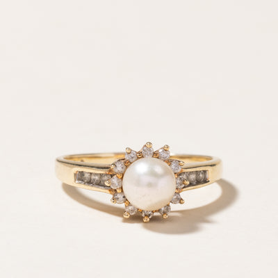 Pearl & Diamond Petal Ring | 6.40mm, 0.18ctw | SZ 8.75