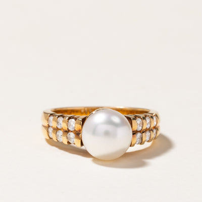 Vintage Yellow Gold Pearl and Diamond Ring | 8.00mm, 0.20ctw | SZ 5.25