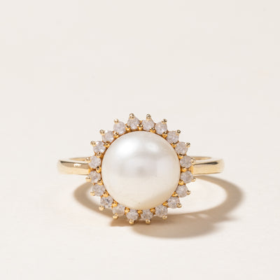 Pearl & White Topaz Petal Ring | 9.00mm, 0.20ctw | SZ 6.75