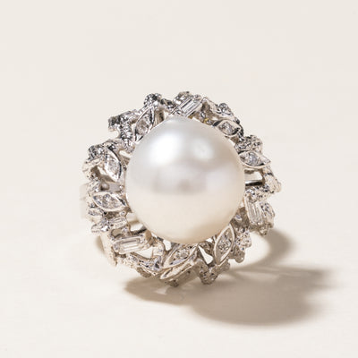 Pearl & Diamond Cocktail Ring | 11.60mm, 0.09ctw | SZ 4.5