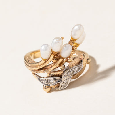 Pearl & Diamond Abstract Cocktail Ring | 3.00mm by 4.50mm, 0.03ctw | SZ 4.75