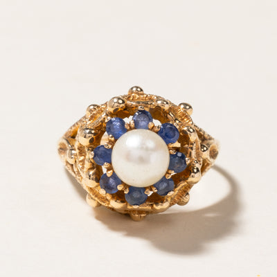 Pearl & Blue Spinel Dome Ring | 6.70mm, 0.48ctw | SZ 8.25