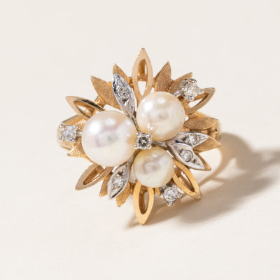 Pearl & Diamond Cocktail Ring | 5.00mm to 6.80mm, 0.10ctw | SZ 8.25