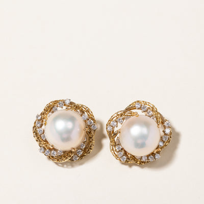 Pearl & Diamond Clip On Earrings | 16.00mm, 2.00ctw
