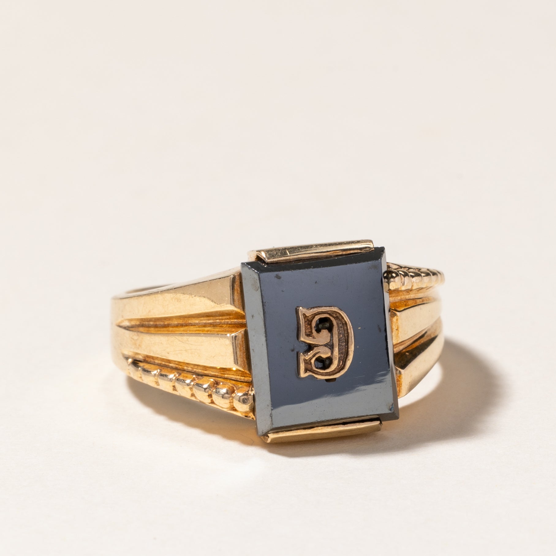 Hematite 'G' Initial Signet Ring | 4.05ct | SZ 11