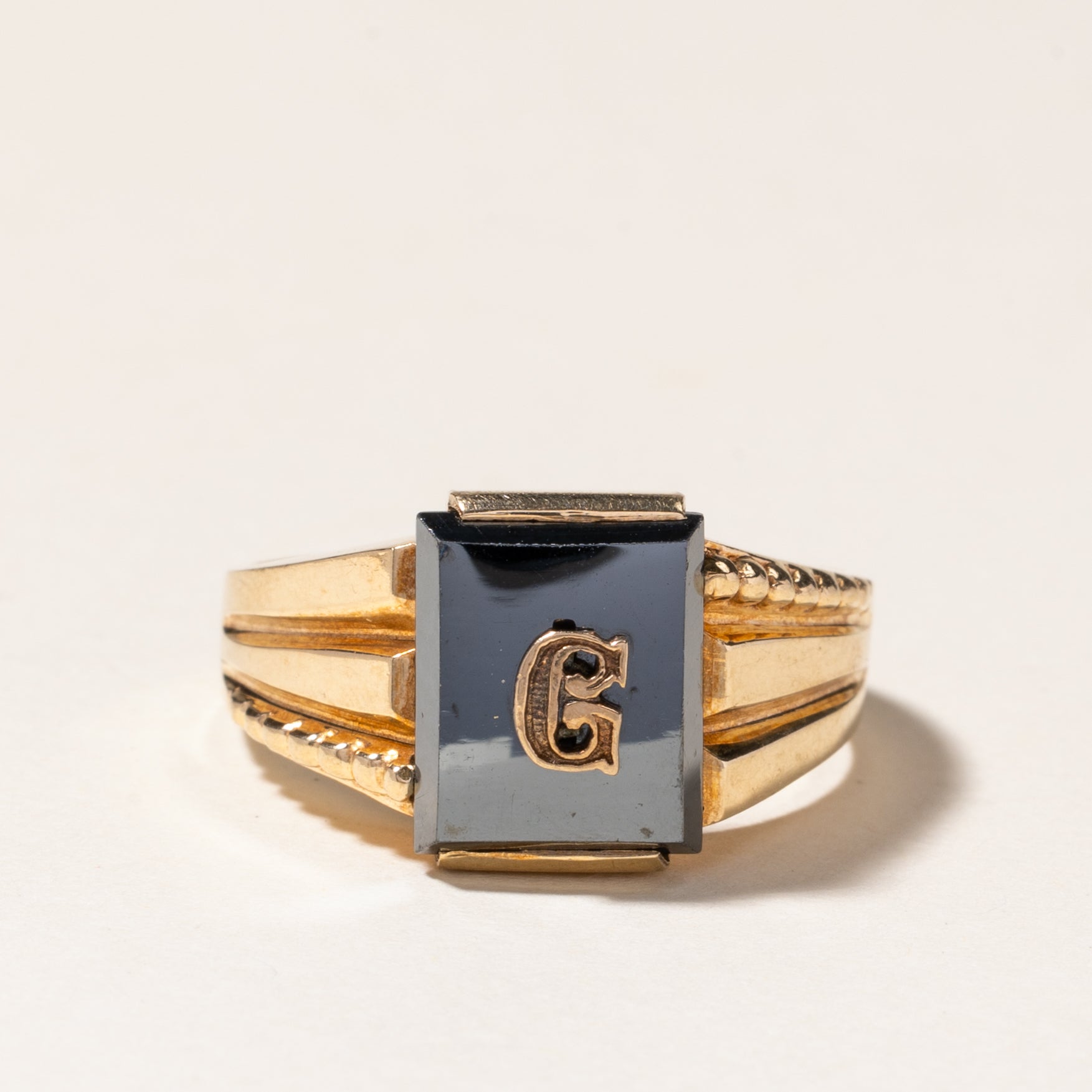 Hematite 'G' Initial Signet Ring | 4.05ct | SZ 11