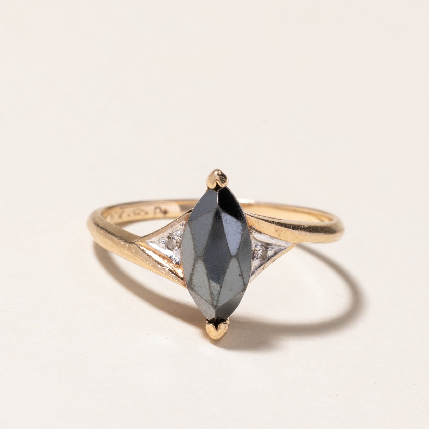 Marquise Cut Hematite & Diamond Ring | 1.09ct, 0.01ctw | SZ 6.25