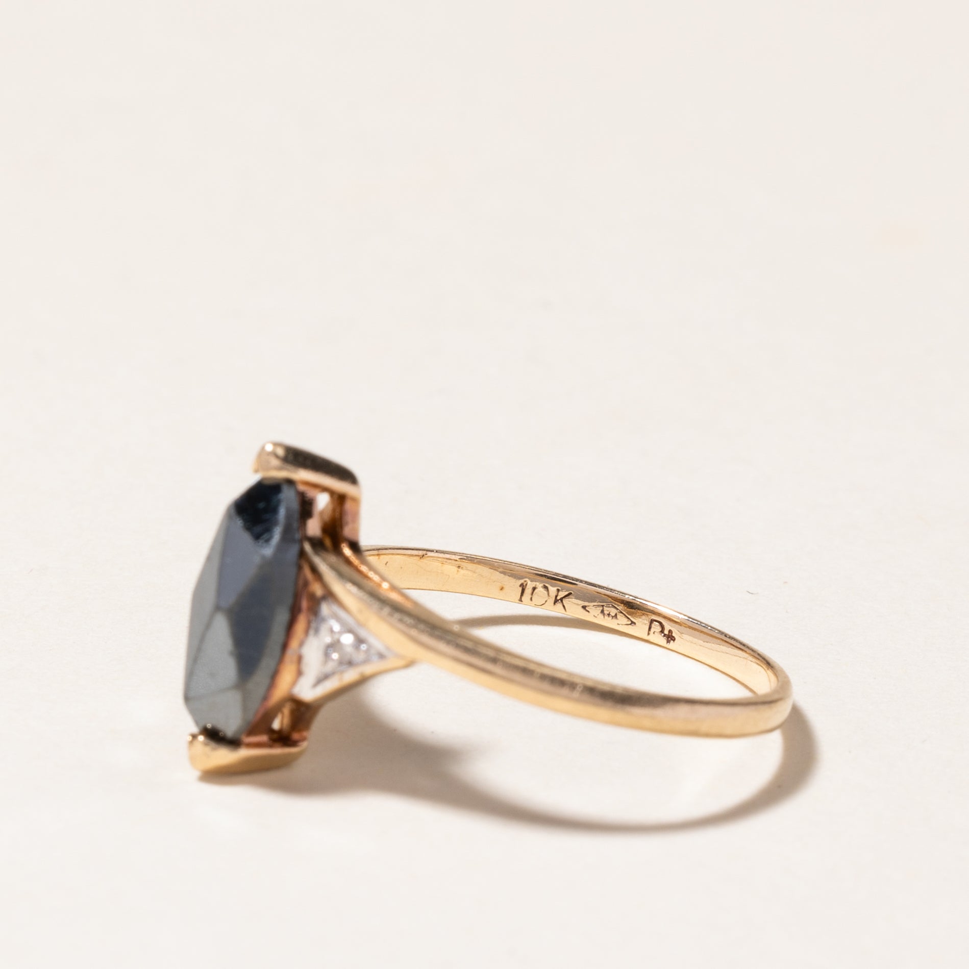 Marquise Cut Hematite & Diamond Ring | 1.09ct, 0.01ctw | SZ 6.25