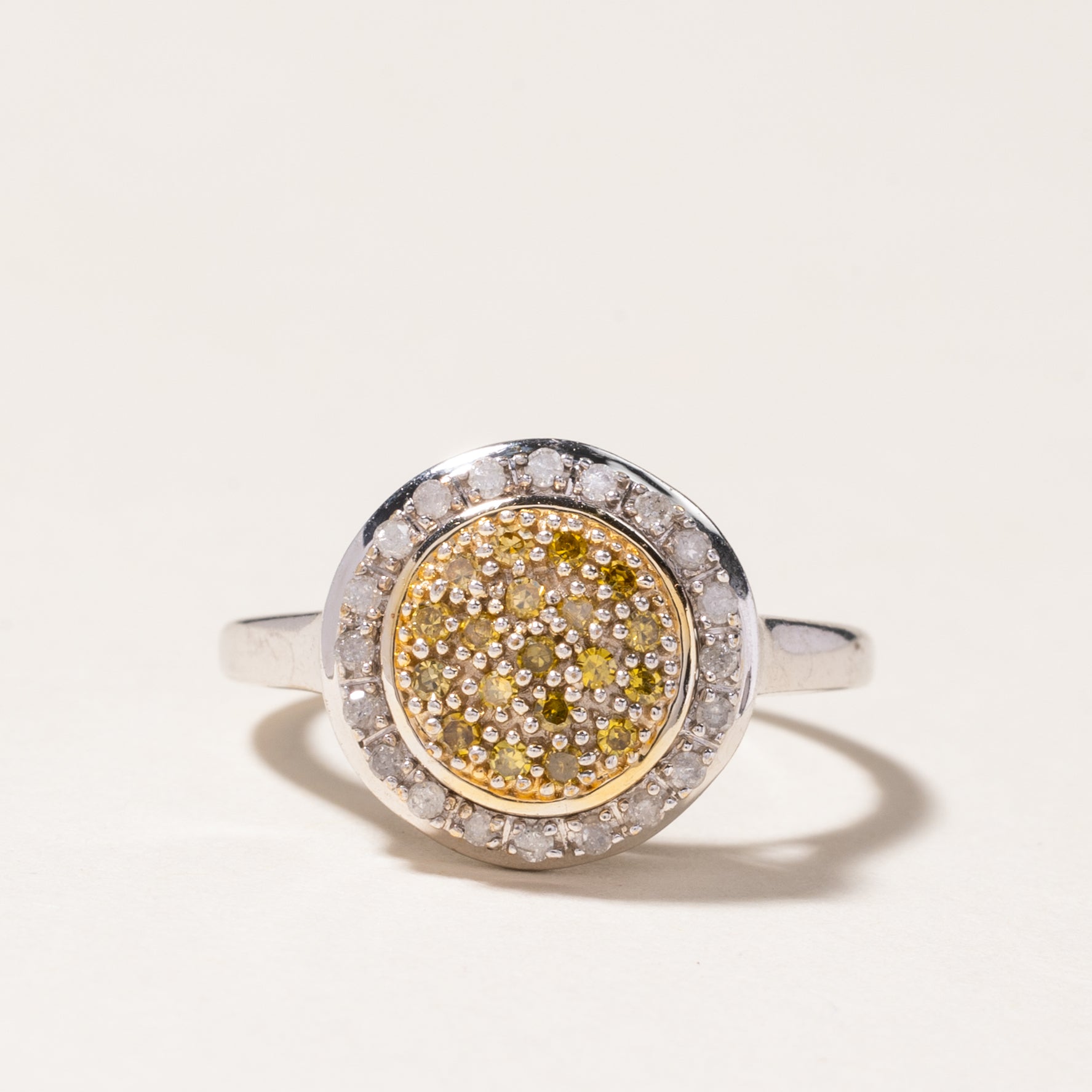 Yellow & White Diamond Cluster Halo Ring | 0.29ctw, 0.20ctw | SZ 6.75